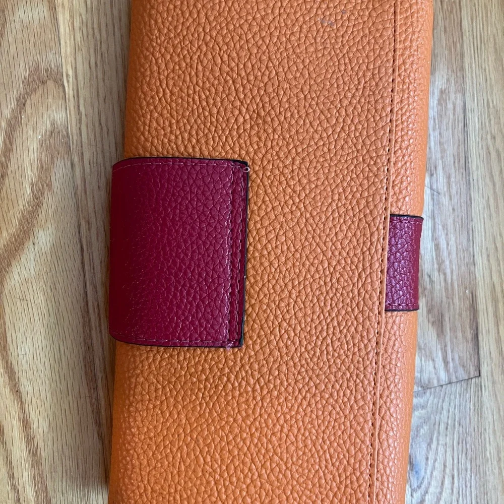 Orange and Red Leather Clutch with Silver Accent
